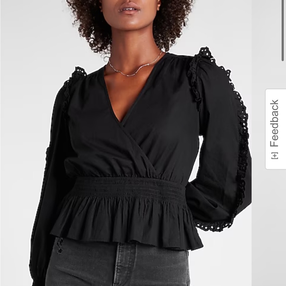 Express Women’s Eyelet Ruffle Wrap Front Peplum‎ Top-Size M